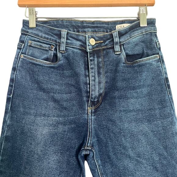 LOLA Premium High Rise Flared Denim Jeans Womens Size 8 Dark Wash Edgy Simple - Picture 3 of 14